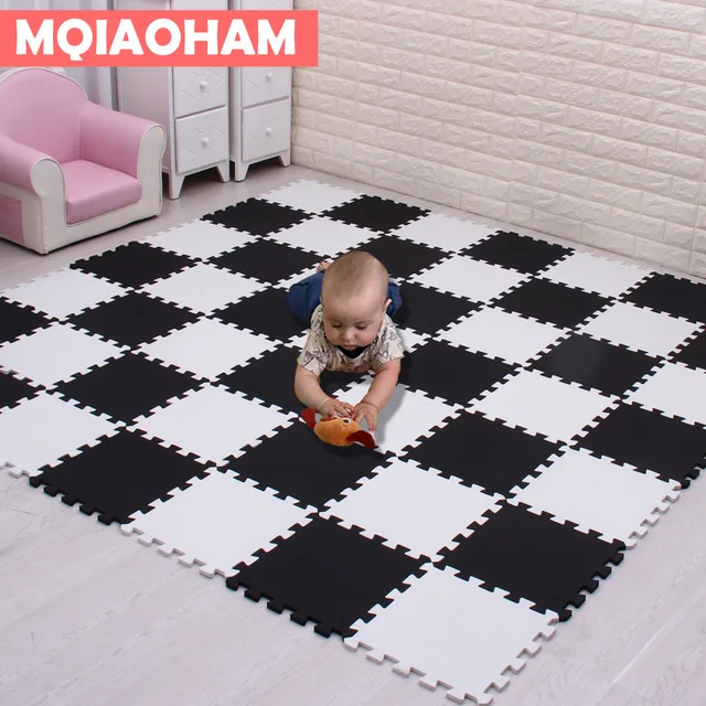 MQIAOHAM Baby EVA Foam Play Puzzle Mat Black and White Interlocking Exercise Tiles Floor Carpet And Rug for Kids Pad 1