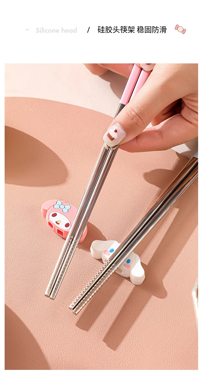 Sanrio Hellokitty Stainless Steel Anti-Moisture Chopsticks Melody Cinnamoroll Chopstick Holder Tableware High Grade Anti-Slip