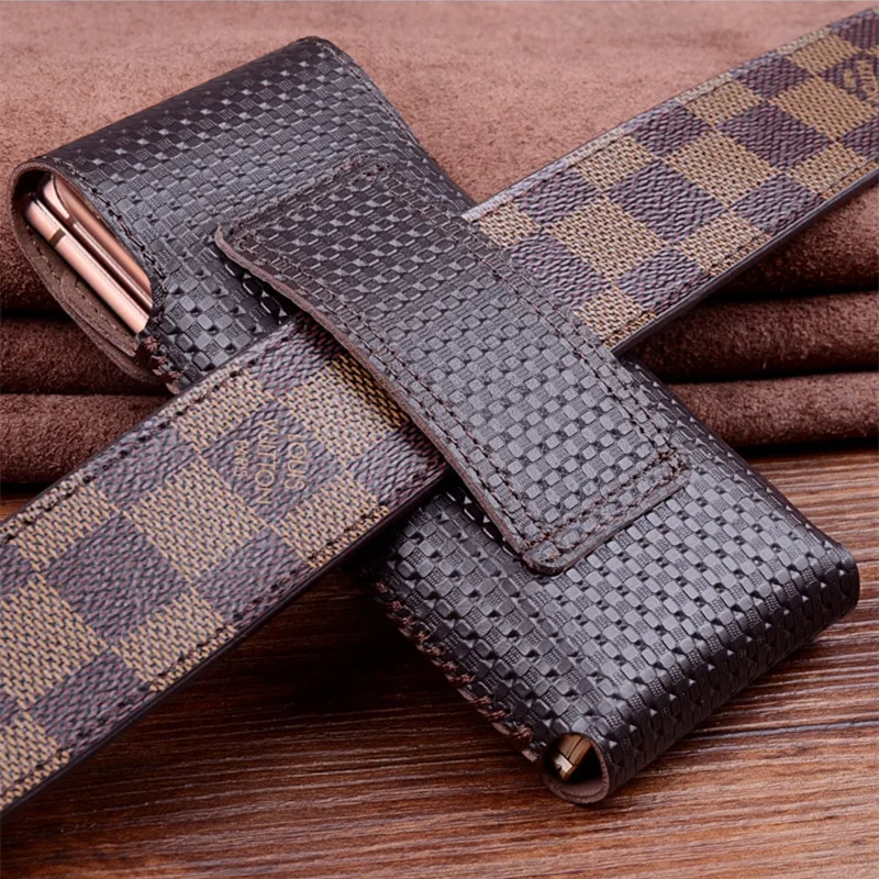 

Handmade Genuine Leather Belt Waist Bag Pouch Cover for Xiaomi Mix Fold2 Fold Alligator Oil Wax Small Grids Magnetic Flip Case