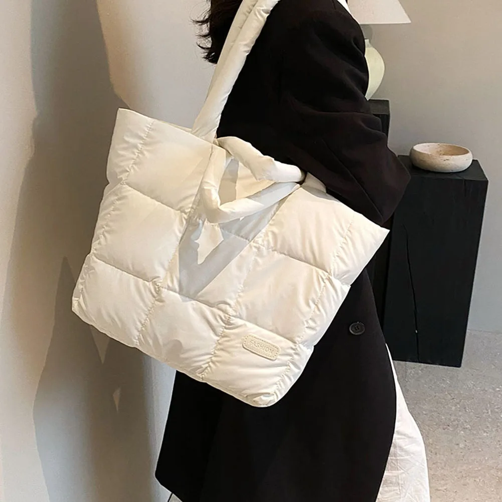 Cotton Padded Shoulder Bag for Women Puffer Tote Bag Quilted Puffy Handbag Purse Large Tote Cloud Bag Female Casual Shopping Bag