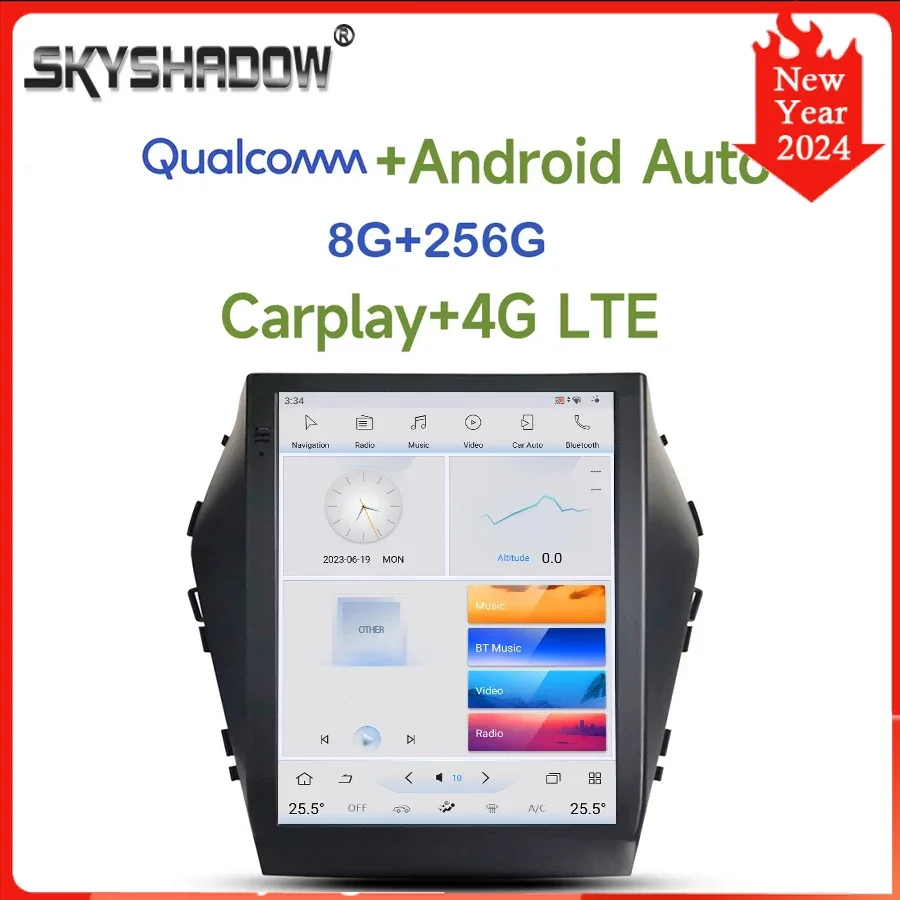 

Tesla Qualcomm Carplay LTE Android 11.0 8G+256G Car DVD Player GPS RDS Radio wifi Bluetooth For Hyundai IX45 Santa Fe 2015-2017