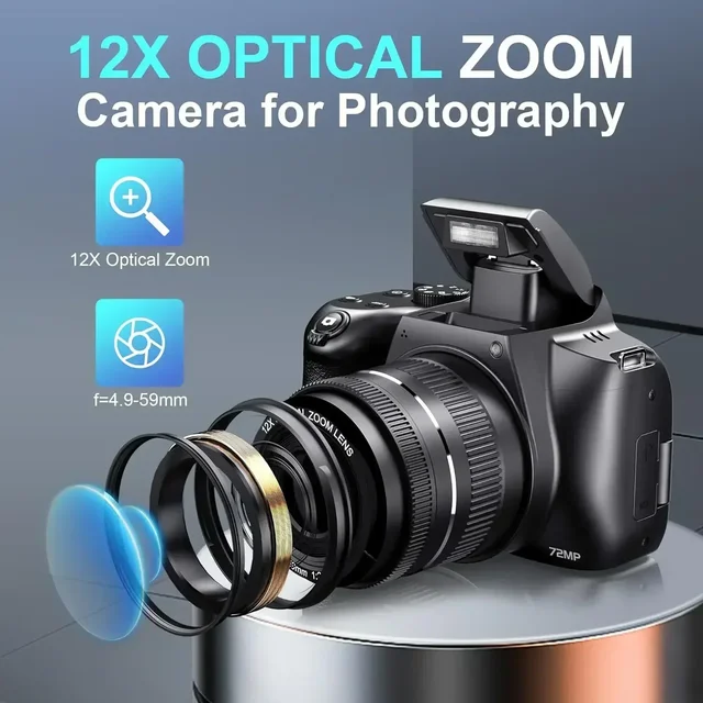 4K HD Digital Camera for Photography 12X Optical Zoom Vlogging Camera for YouTube 72MP WiFi Auto Focus Livestream Video Cameras 2