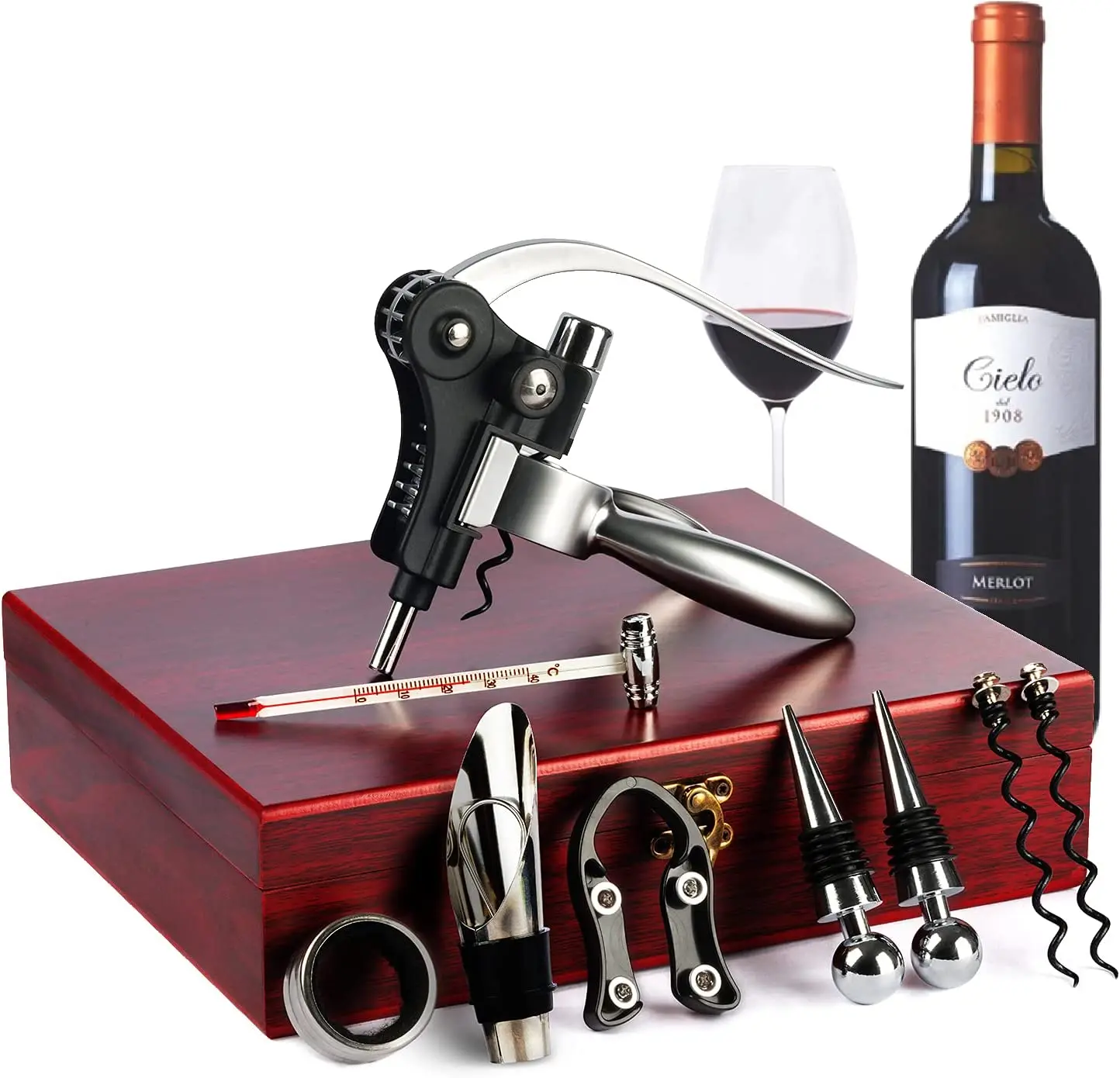 9-Pieces Wine Opener Set Wine Opener Kit with Wood Case wine opener