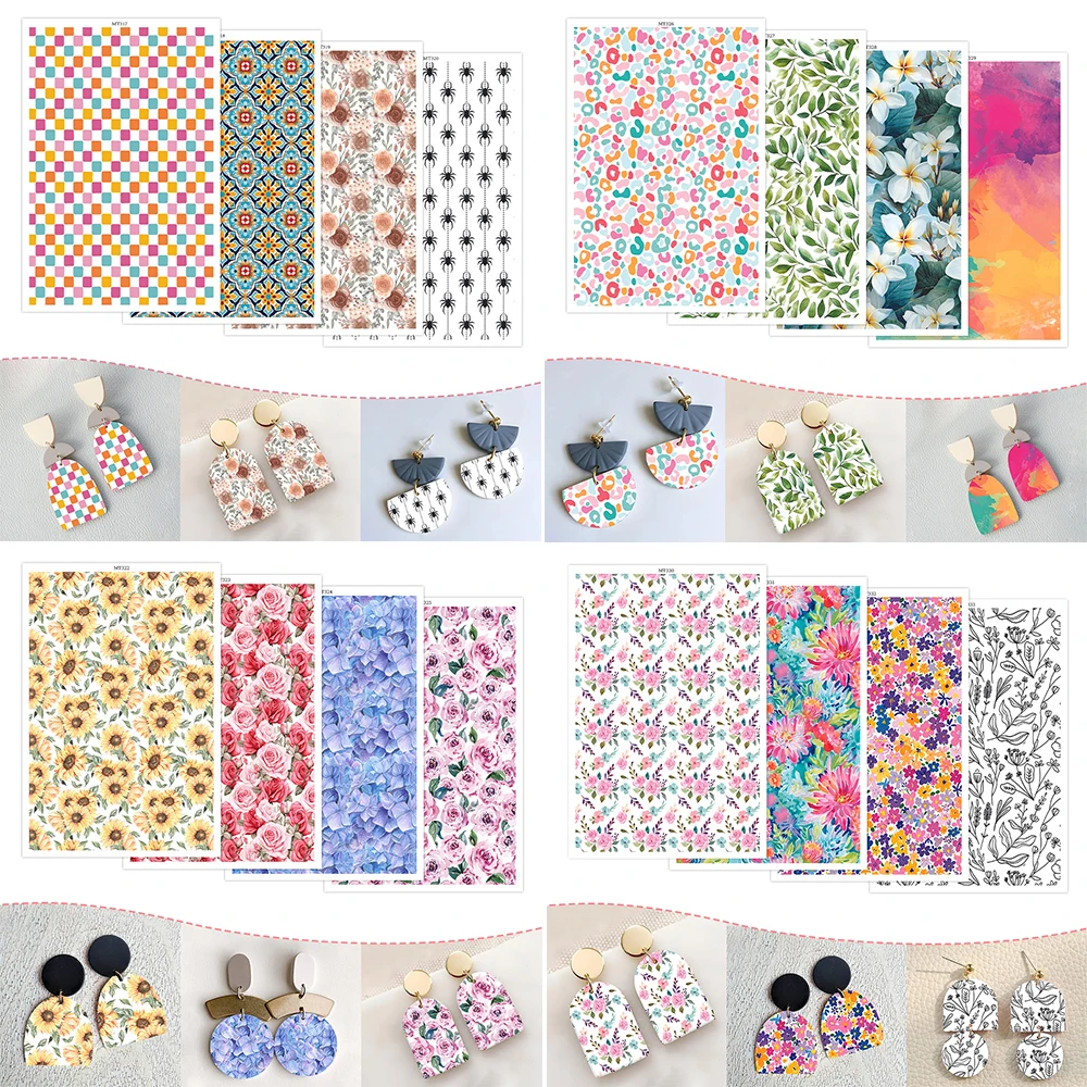 Polymer Clay Tools Pottery Tools Clay Sculpting Tools Pottery Sculpting Tools Clay Craft Tool Pottery Coloring Tool Ceramic Transfer Paper Polymer Clay Watercolor Transfer Paper Colored Pattern Flower Leaf Theme Water Soluble DIY Earring Ceramic Craft Pottery Making