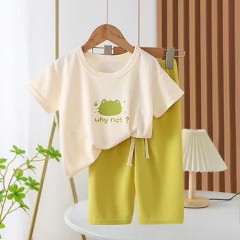 مجموعة أطفال بأكمام قصيرة صيفية كاجوال النسخة الكورية للأولاد والبنات ملابس خارجية ملابس صيفية سراويل ملابس للأطفال