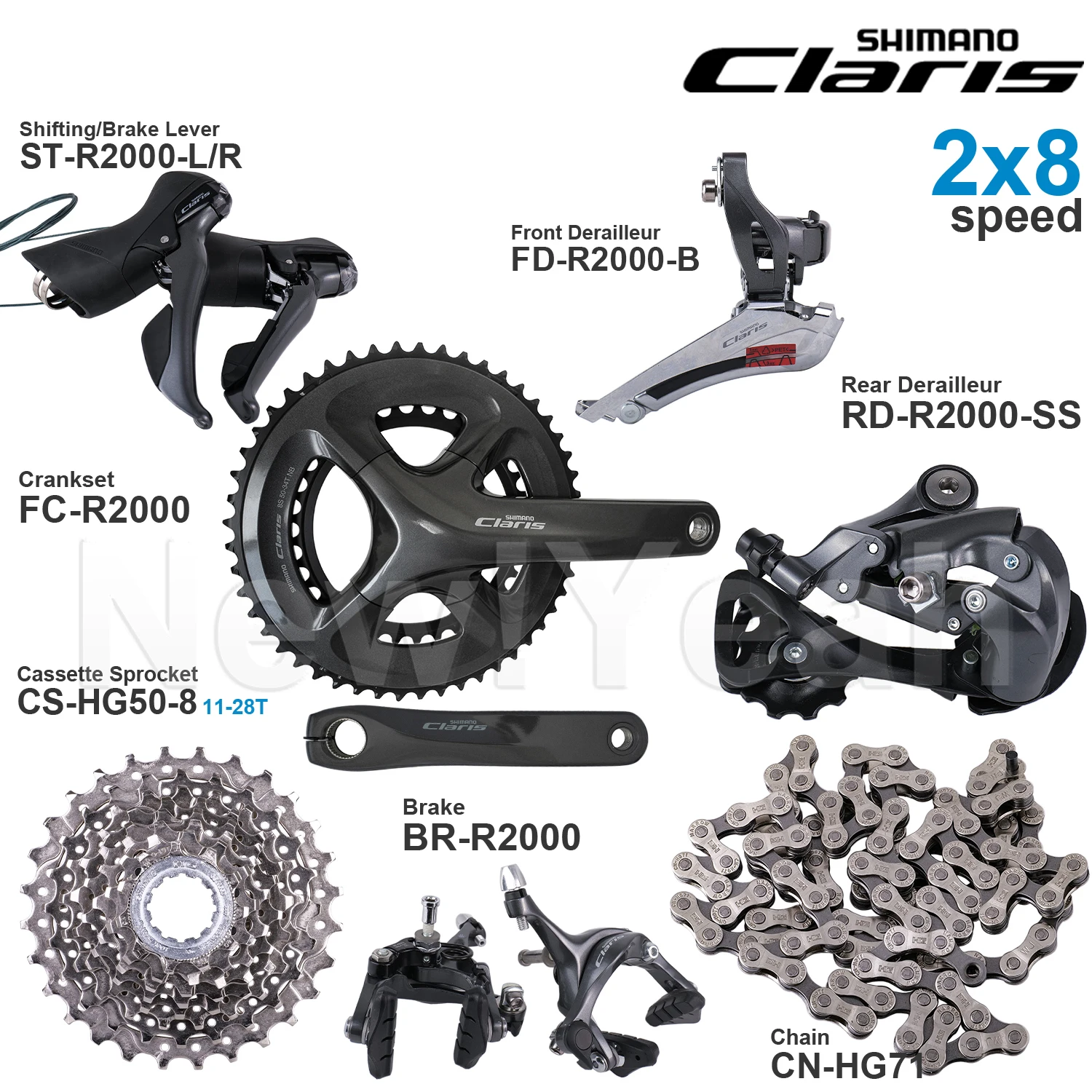 シマノ クラリス R2000 2x8スピード グループセットには、ST-R2000、FD