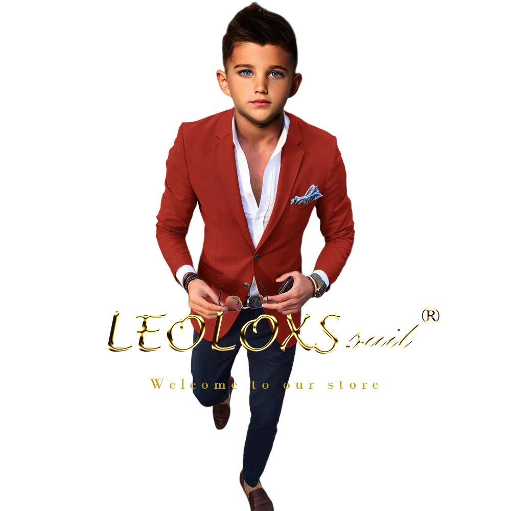 Boys Suit 2 Piece Set (Jacket + Navy Blue Pants) Customized Kids Suit Set for Weddings, Parties and Various Occasions