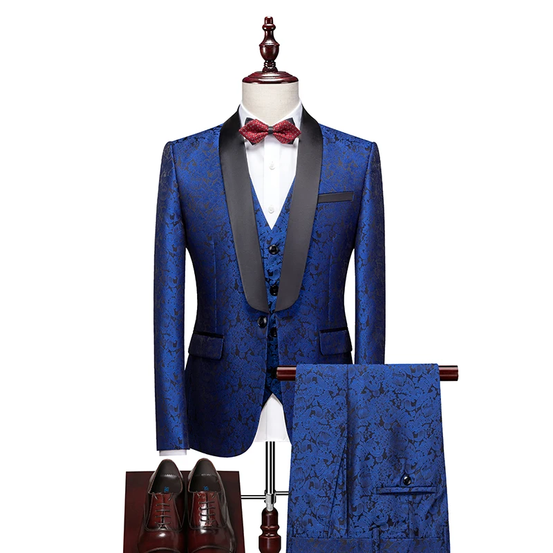 Men's High-Quality Evening Dress Suit Vest Trousers Three-Piece Set Bridegroom Business Casual British Style