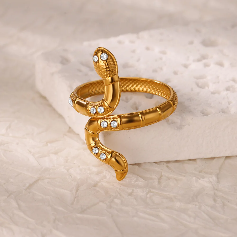 Geometric Zircon Rings Stainless Steel Gold Color For Women