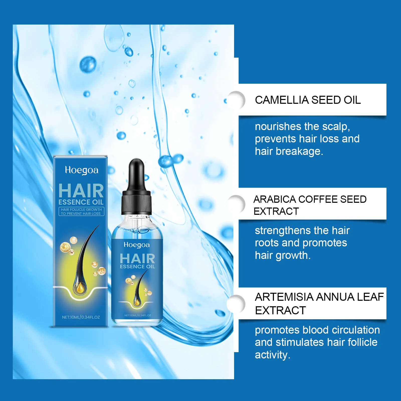 HOEGOA blue bottle.hair growth essential 0iI. Say goodbye to baIdness. The secret 0f thick hair hair growth serums