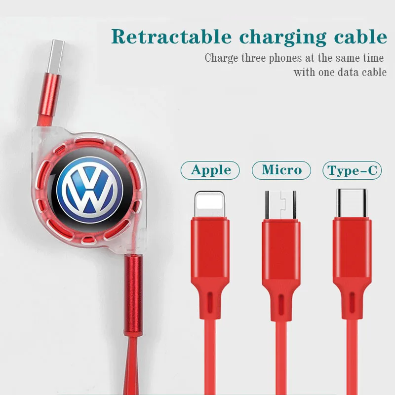 New 3 In 1 Micro USB Type C Charging Cable Multi Charger For VW Volkswagen Golf
