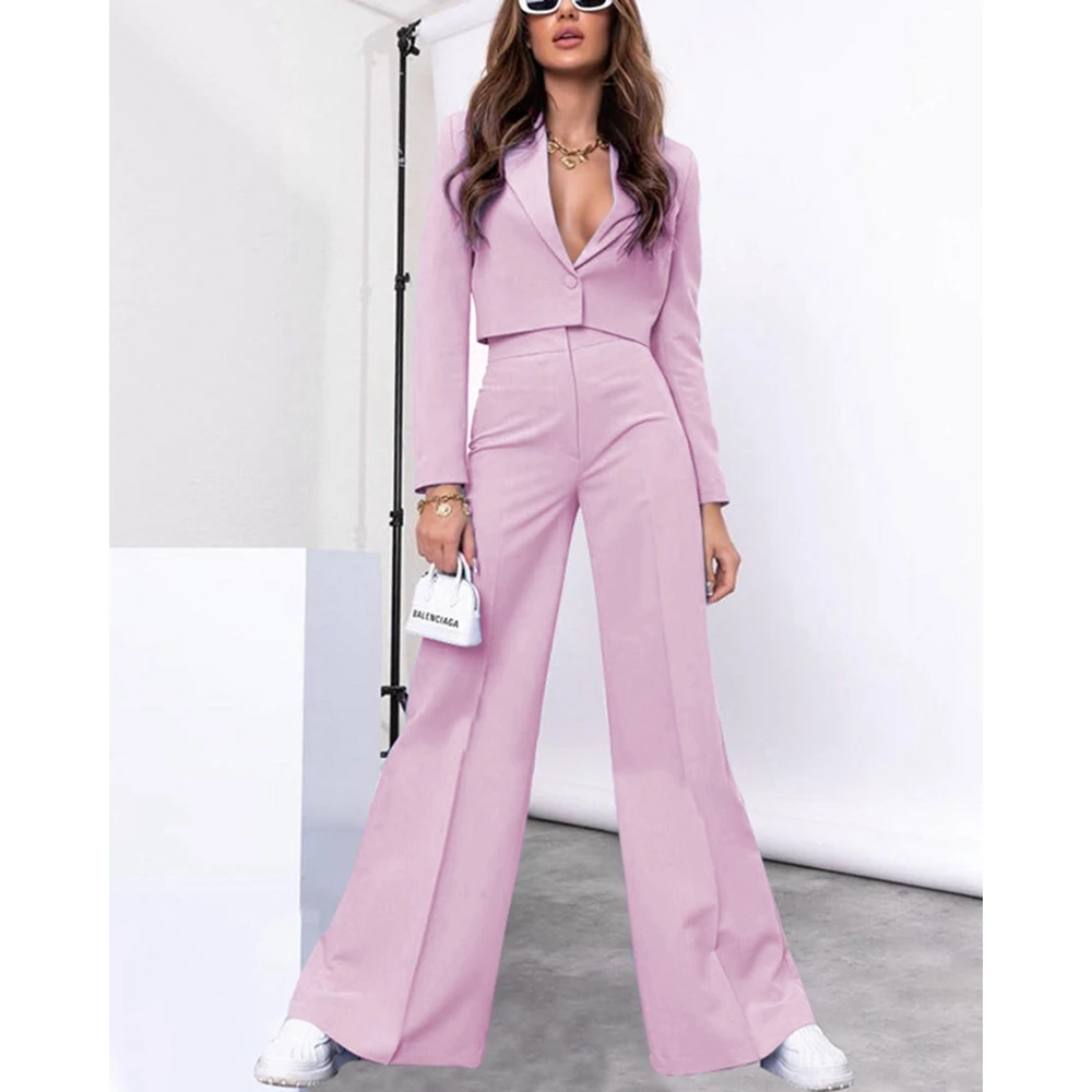 Women Casual Plain Blazer Top & Work Pants Set Business Attire for Women OL Style 2 Pieces Set Korean Style Office Lady Suit Set