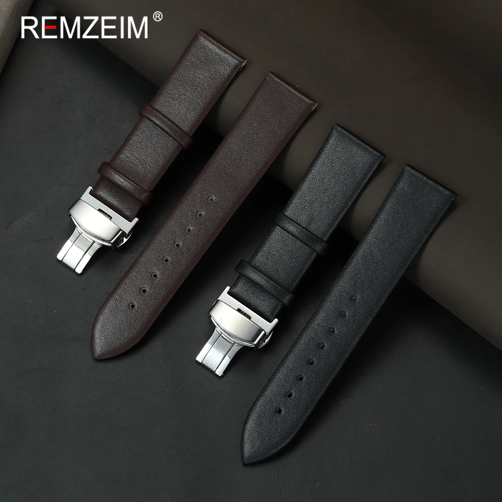 Elegant Slim Watch Strap with Butterfly Buckle - Comfortable Faux Leather Band for Women