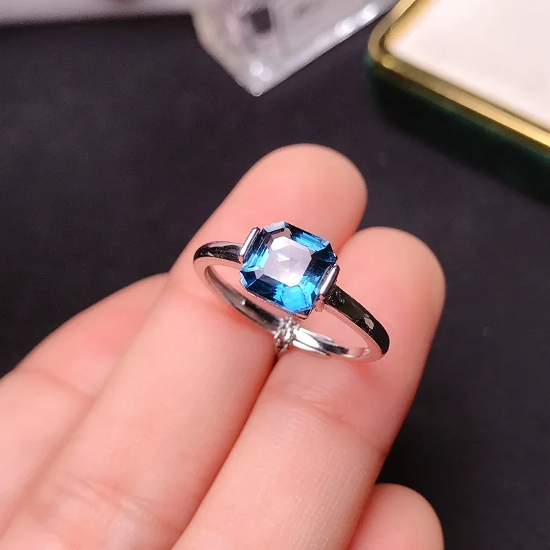 

Original 925 Silver Square Ring Asscher Cut Natural Topaz Wedding Engagement Cocktail Women Topaz Rings Finger Fine Jewelry