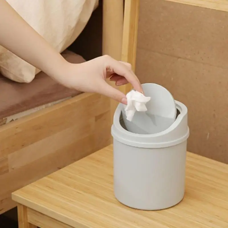 Mini Desktop Bin Small Trash Can Tube With Cover Bedroom Trash Can Garbage Clean Storage Box Home Desk