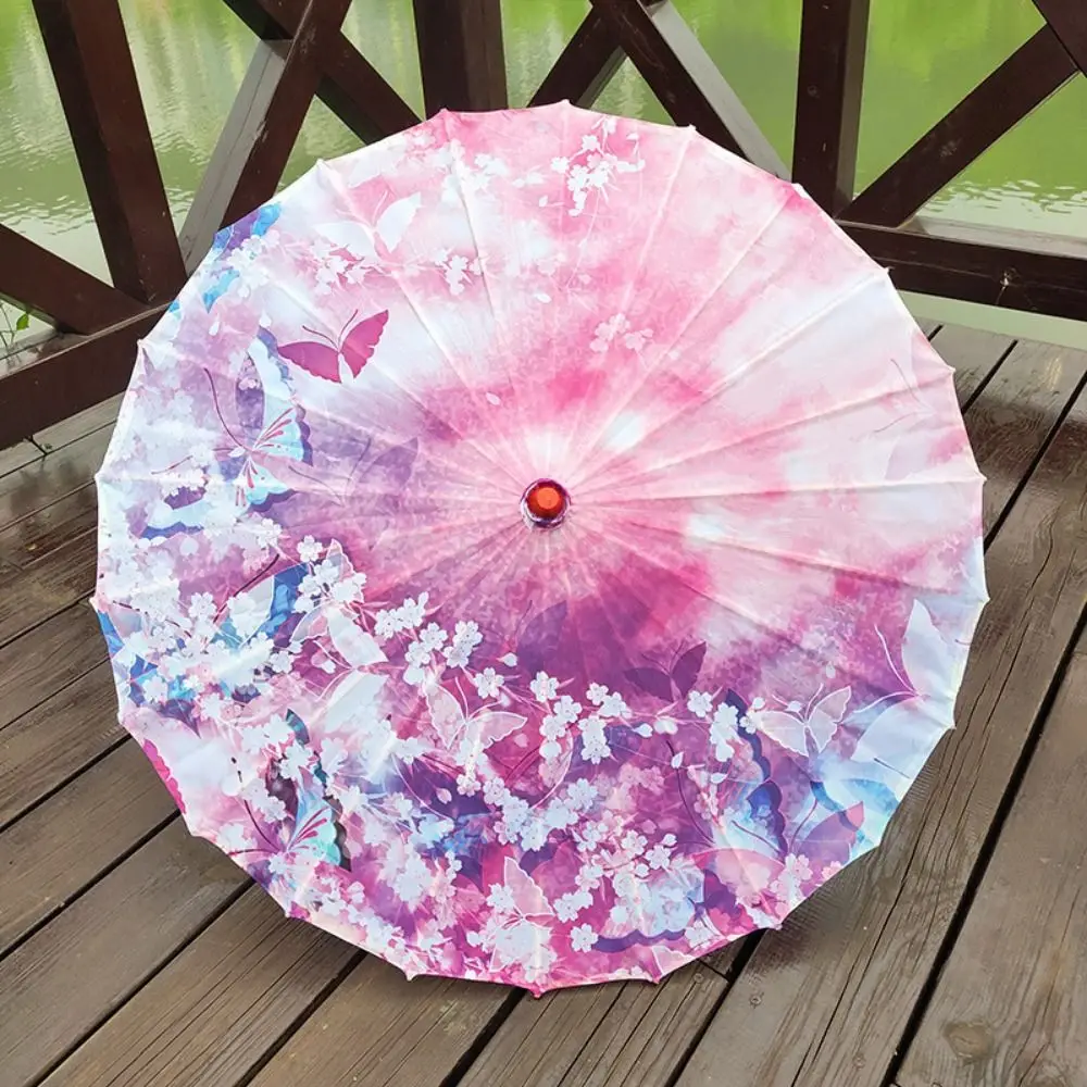 Vintage Oiled Paper Umbrella Patterned Handmade Stick Umbrella Long-handle Colorful Chinese Silk Wedding Parties