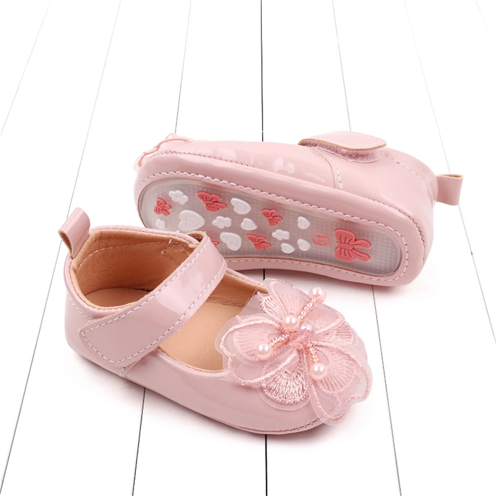 Baby Girls Princess Shoes Soft PU Leather Flower Non-slip First Walker Shoes Toddler Shoes