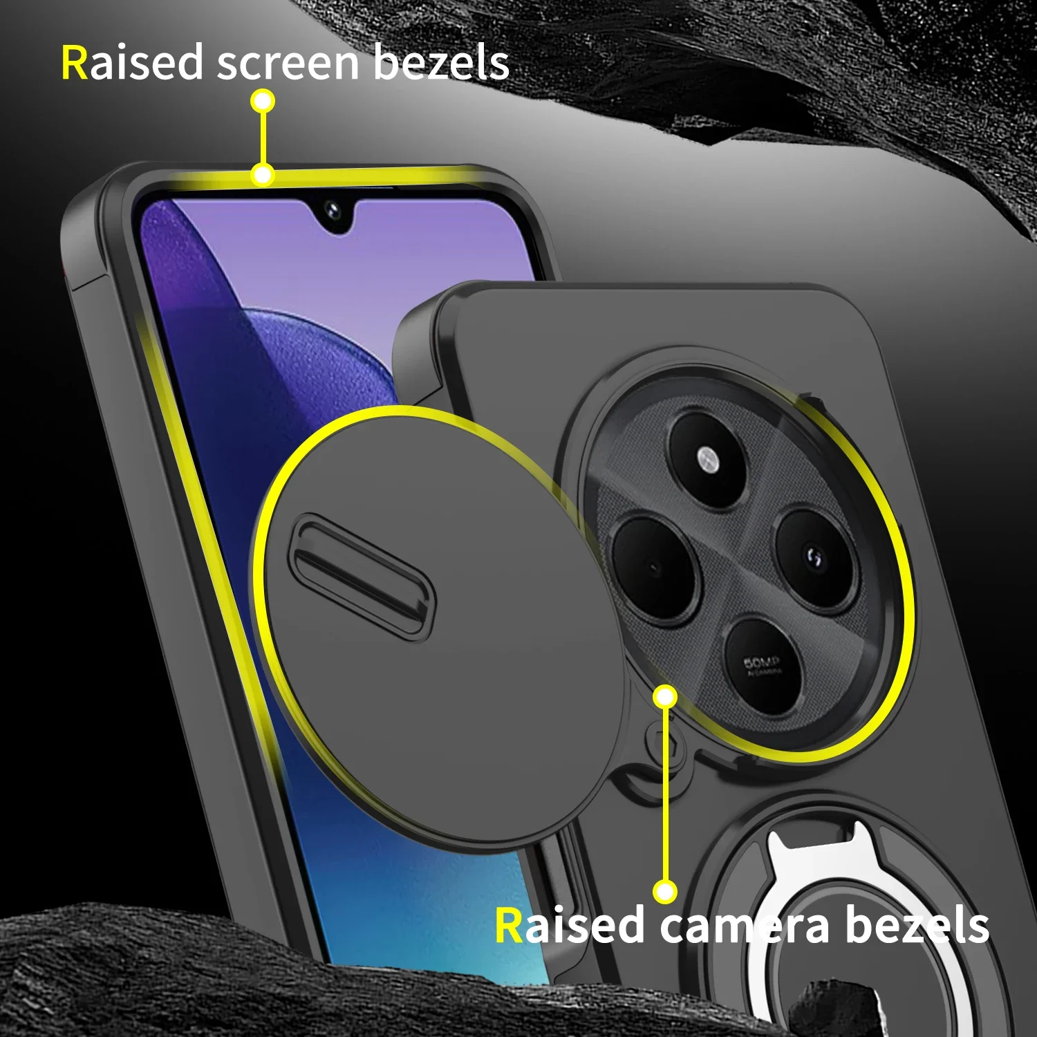 Enhanced Shockproof Armor Case with Slide Camera Lens Protector and 360° Magnetic Ring Stand