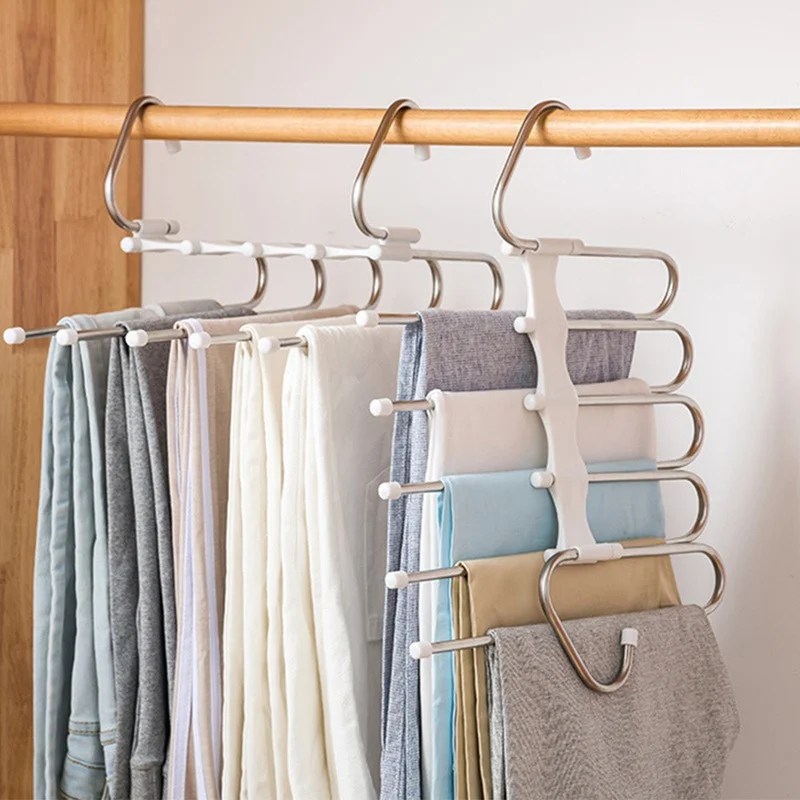 

Pants Hanger Wardrobe Organizer 5 in 1 Pant Rack Multifunction Shelves Storage Clothes Hangers