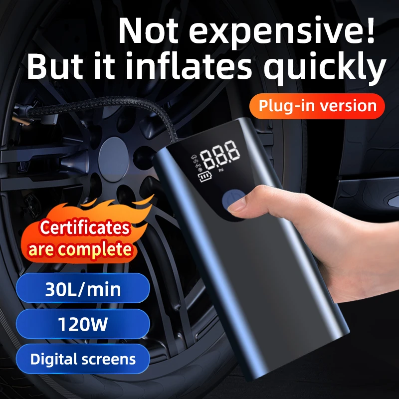 Цифровий портативний повітряний компресор - для автомобільних шин, велосипедів і повітряних кульок. Світлодіодне освітлення та живлення 12 В постійного струму