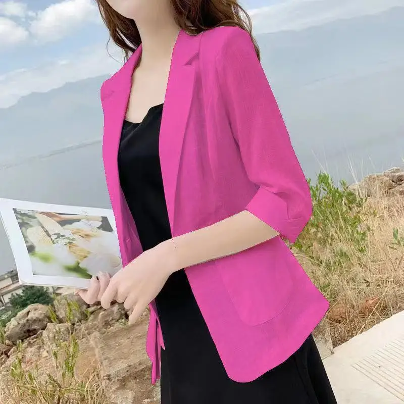 Fashion Solid Color Spliced Pockets All-match Blazers Women's Clothing 2024 Summer New Oversized Casual Tops Office Lady Blazer
