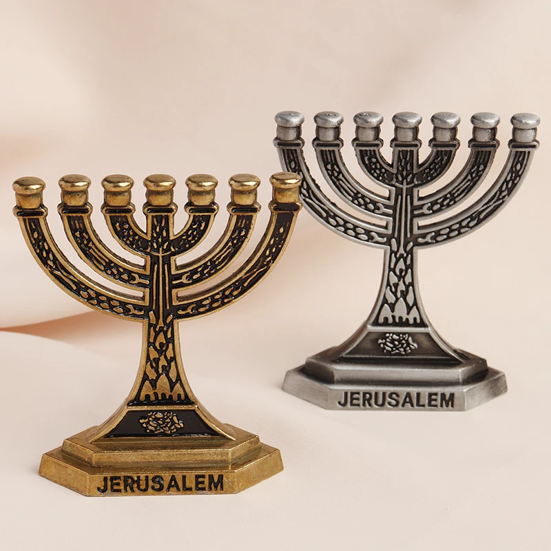 Jerusalem 7 Branch Judaica Religious Small Candlestick Menorah Home Decor Jewish Candle Holder Religious Holy Grail Ornament