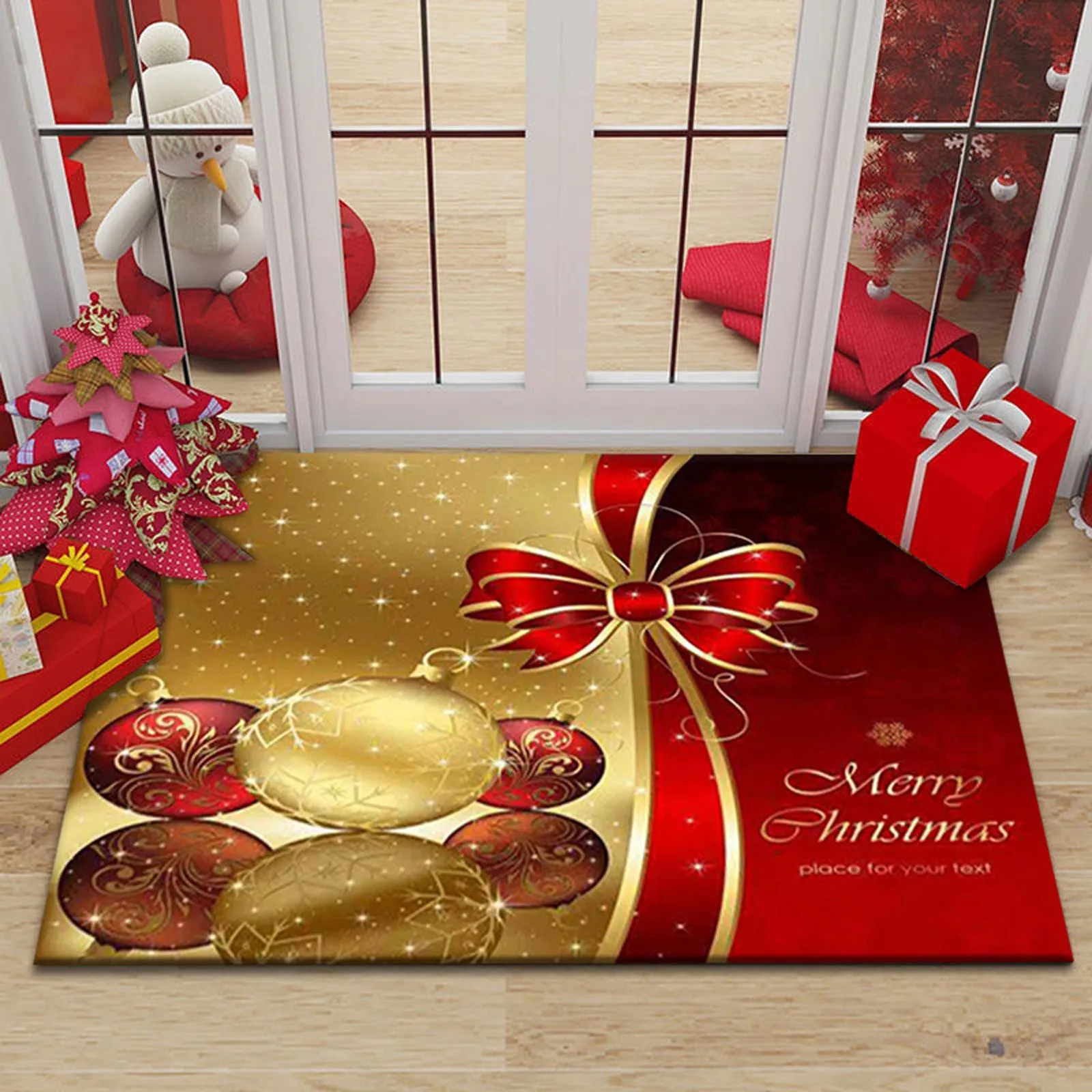 

Christmas Carpets Festive Holiday Mats Gift Christmas Doormat Front Door Decoration Fleece Blanket Outdoor Living Room Carpet