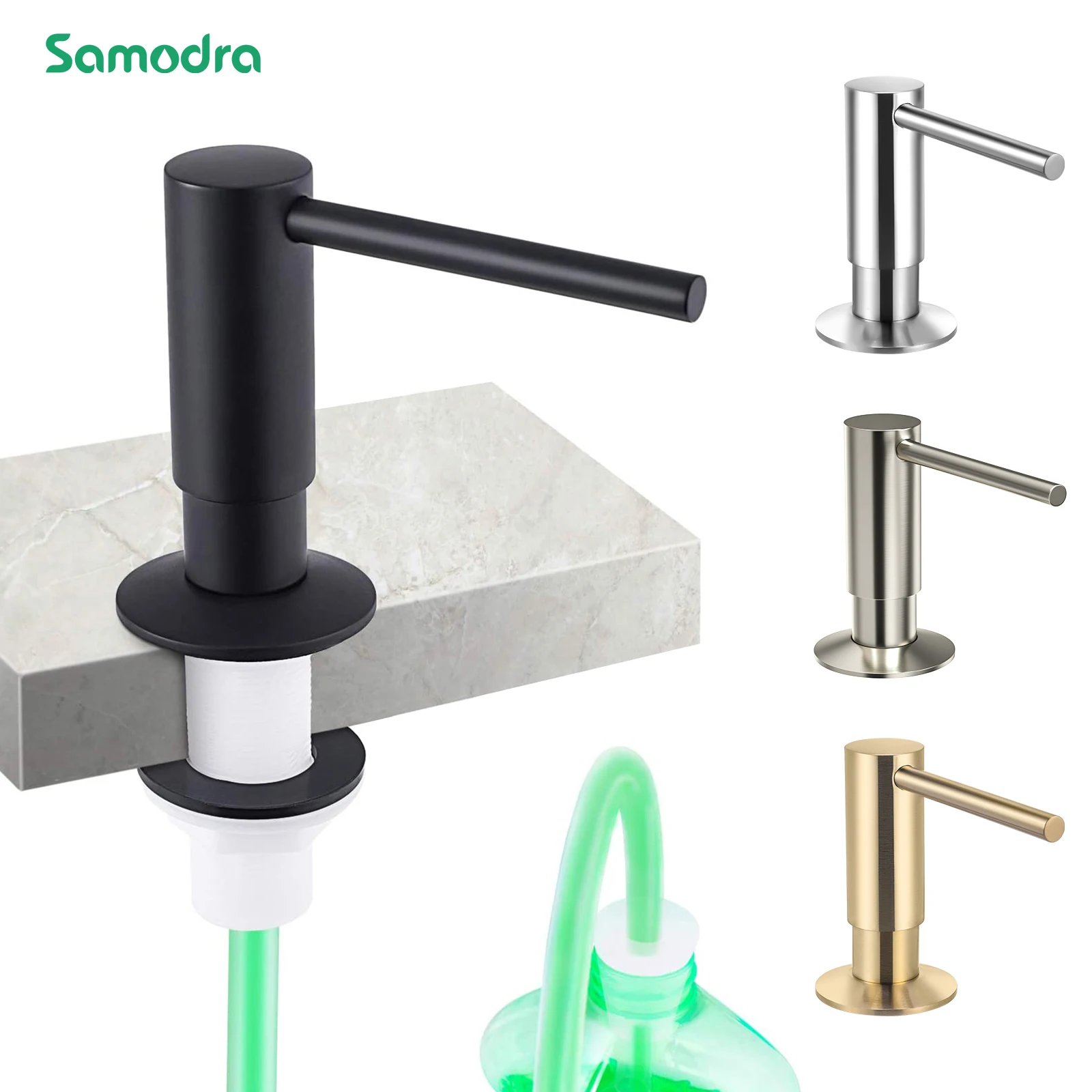 확장 튜브 키트가있는 Samodra 액체 비누 디스펜서 주방 싱크 용 황동 펌프 헤드 욕실 액세서리 4 색 디스펜서 So