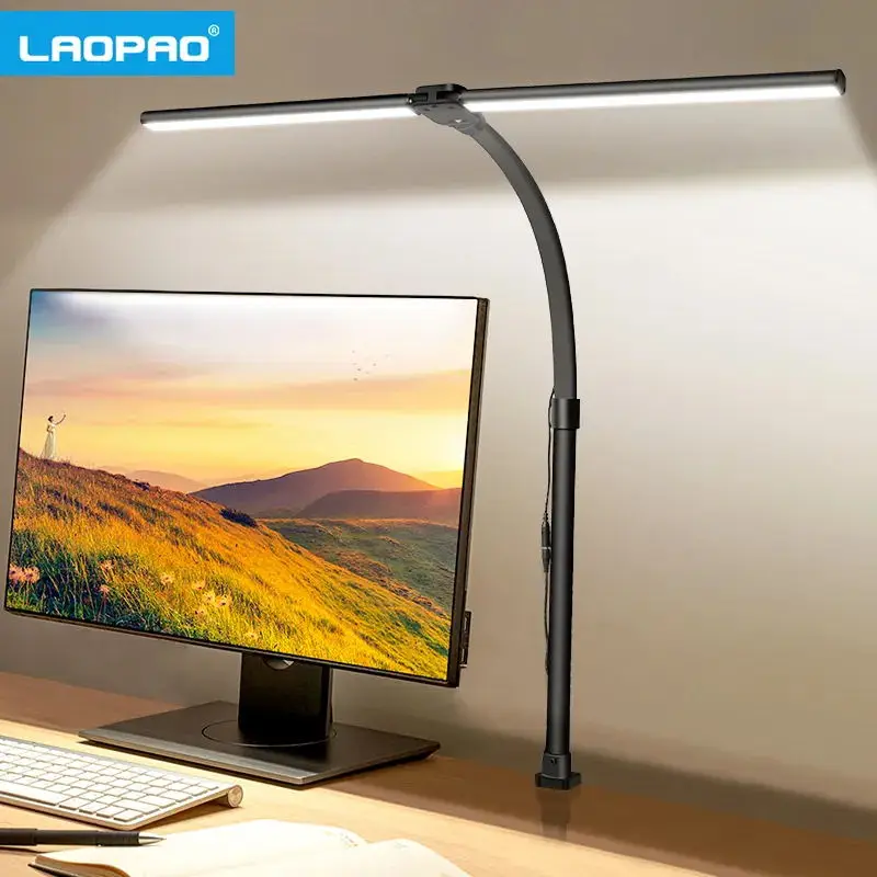 LAOPAO Double Head LED Desk Lamp EU/US Architect Desk Lamps Office 24W Brightest 5Color Modes and 5 Dimmable Eye Protection lamp