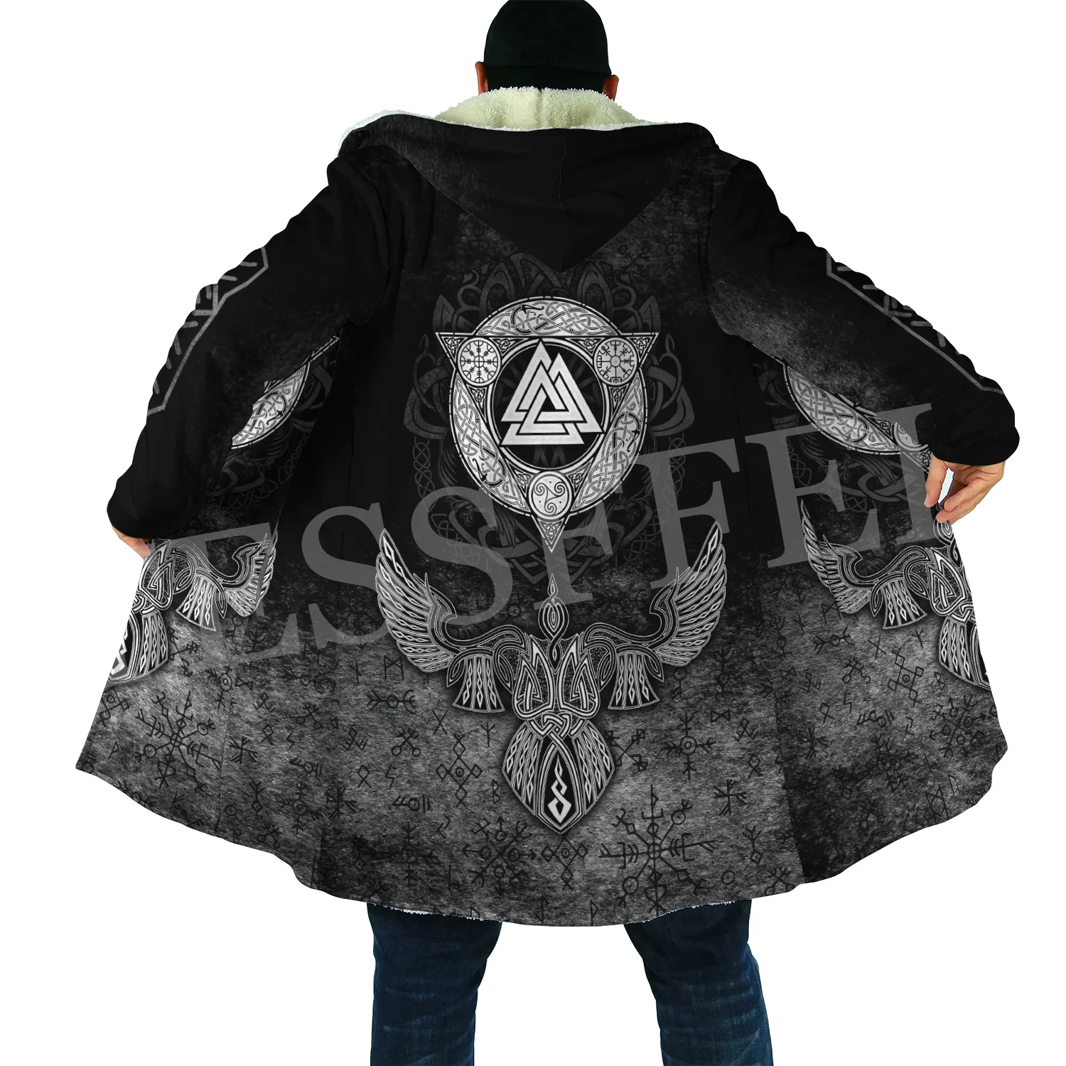 Wolf Fenrir Odin Nordic Warrior Mythology Tattoo Vintage Retro 3DPrint Windbreaker Winter Casual Hoodies Cloak Fleece Overcoat T