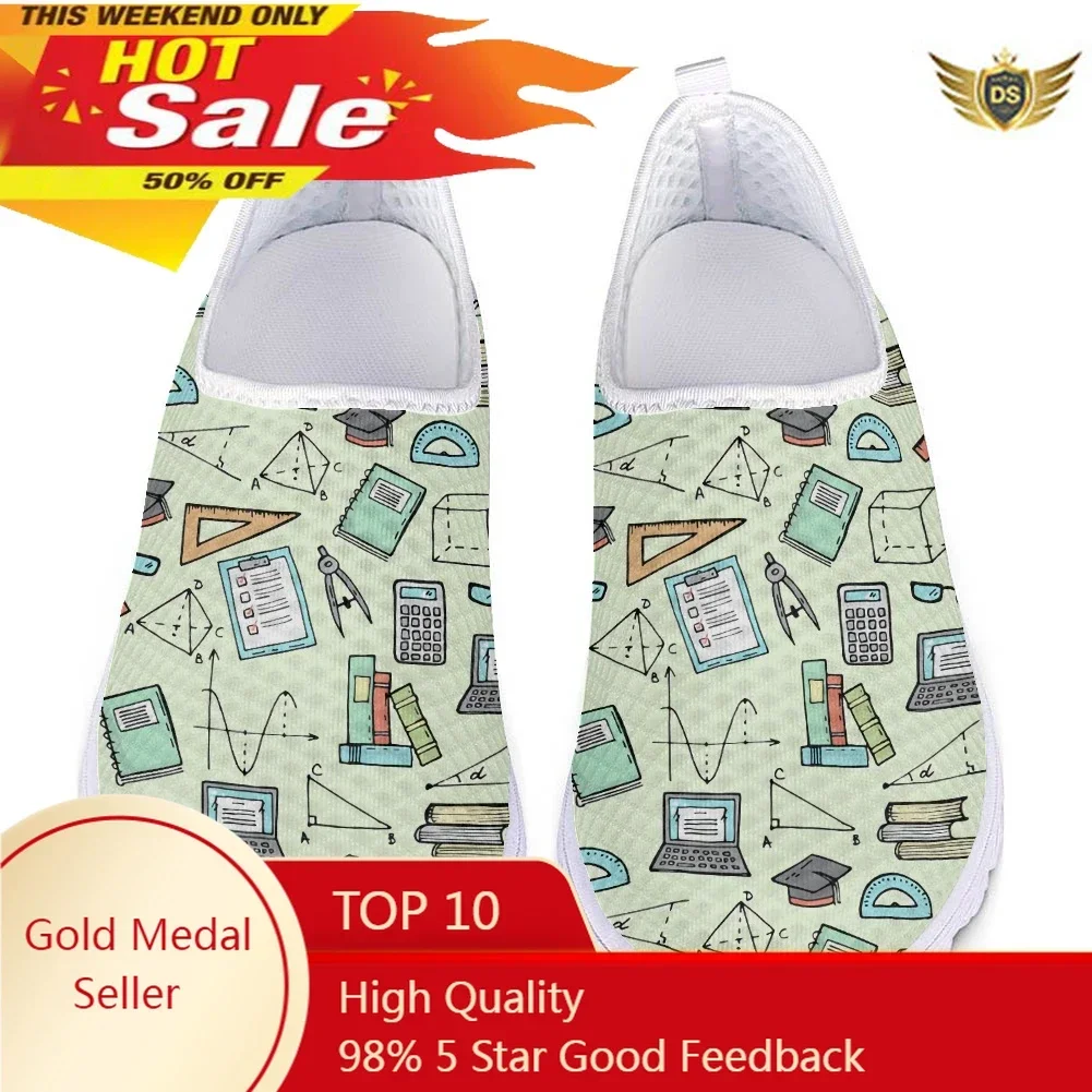 Summer Casual Breathable Slip-on Flat Shoes Math Science Formula Printed Women Mesh Sneakers Light Lazy Loafers