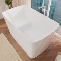 47 inch Lucite Acrylic Freestanding Bathtub Square Shape Soaking Tub with Seat Desgin Toe tap Chrome Right Drain Glossy White 1