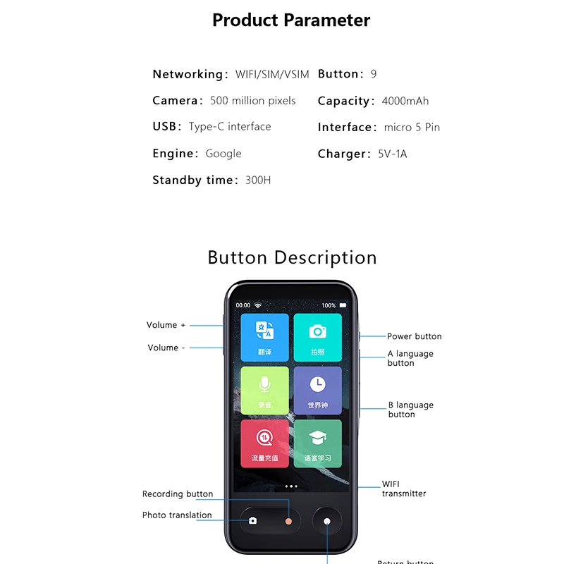 New T7 Smart Connect with WiFi 4G Hotspot SIM Translator Offline Instant Translate 138 Languages Support Photo Translation