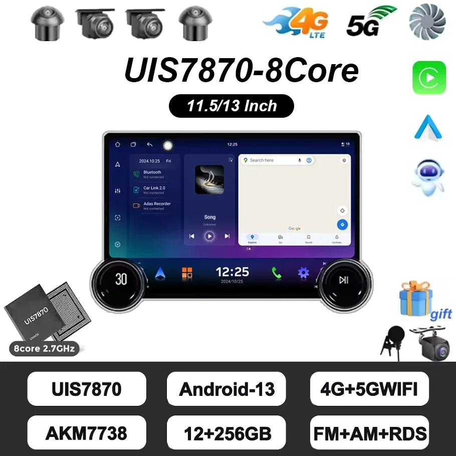 WDFL FYT7870 13/11.5 inch 2K Screen Android Car Radio 2Din