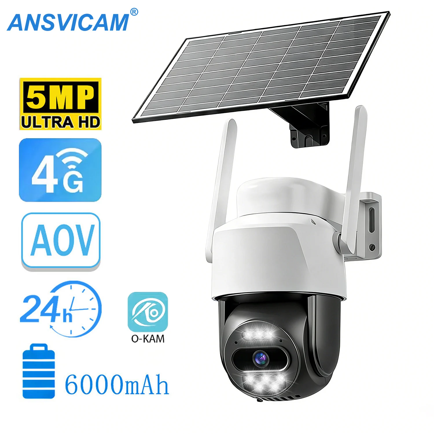 4G LTE Solar Security Camera 5MP PTZ Battery Powered Outdoor Cam with AI Human Detection AOV Mode Surveillance for No WiFi Areas 1