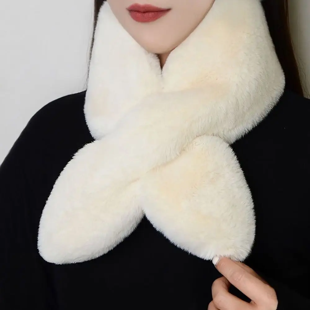 Cute Solid Color Cross Scarf Faux Rabbit Fur Thicken Neck Scarf Fashion Neck Warmer Women Girls Neckerchief Wrap