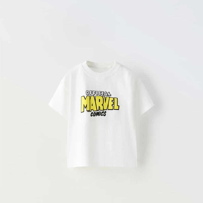 White Printed Cartoon T Shirt 2025 Summer New Kids Clothing Loose Casual Short Sleeve Tees Tops O-neck Baby Boys T-shirts Trendy 2