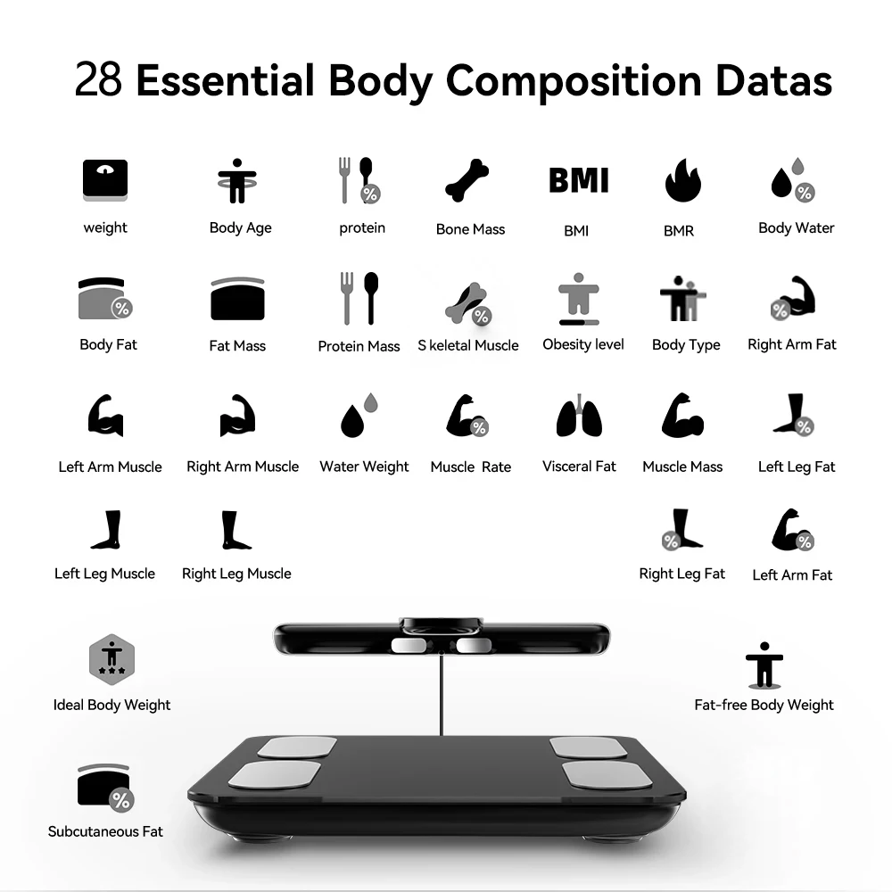 2024 Professional Smart Body Fat Scale with 8 Electrodes Body Composition Analyzer Bioimpedance Scales Weight Loss Fitness Scale 4