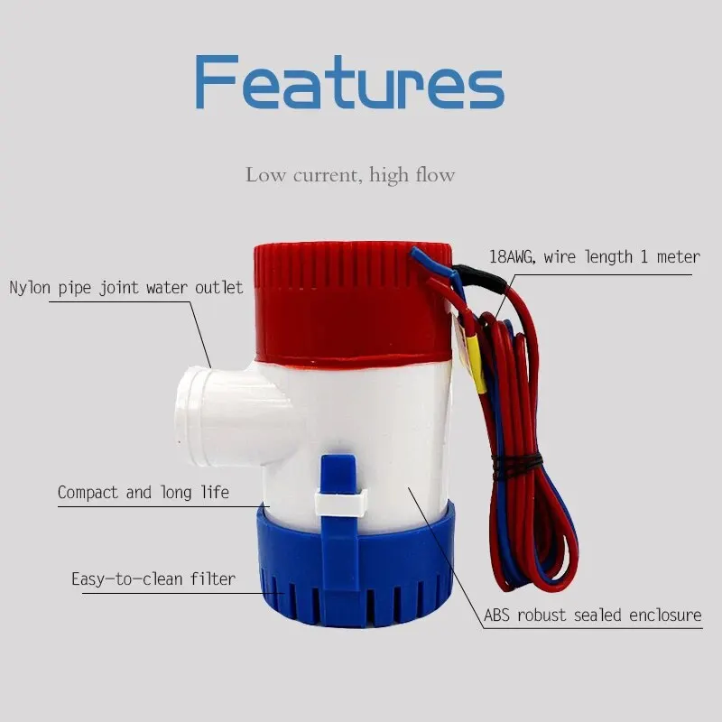Submersible pump 12v 24V 1100GPH 750GPH 500GPH mini electric water used in boat seaplane motor homes houseboat