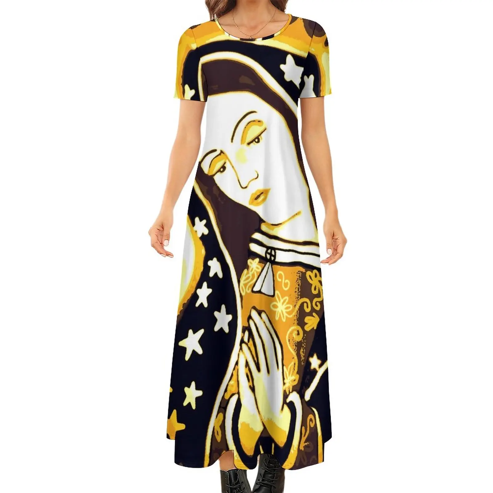 

Винтажное платье-макси Мексиканская Дева Мария, бохо, с коротким рукавом