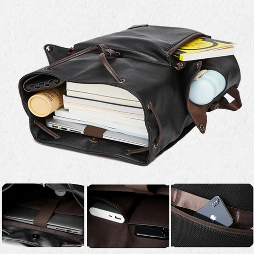 남성용 빈티지 배낭 레더, 십대 15.6 인치 노트북 휴대용 가방, 디자이너 여행 배낭 대학 럭셔리 방수 Mochila 4