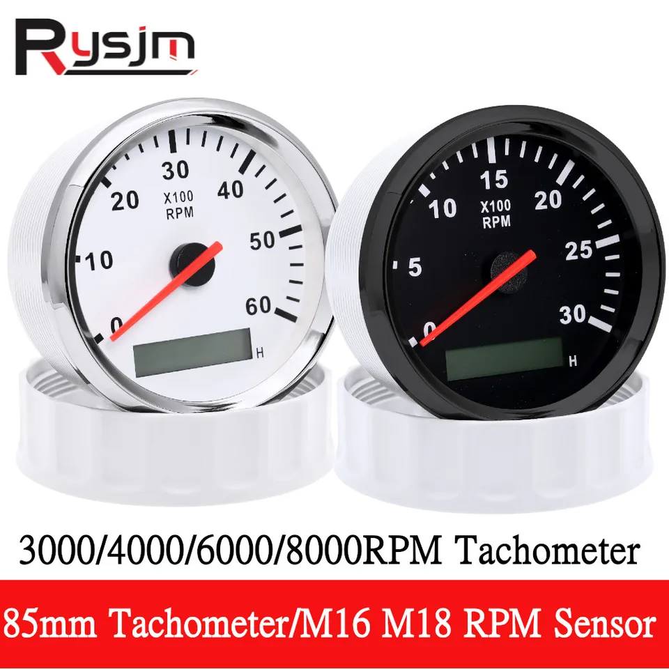 Marine Tachometer 85mm Boat Tachometer 3000,4000,6000,8000 RPM