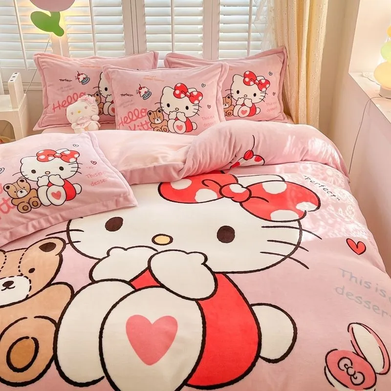

New Sanrio Hello Kitty Cinnamoroll animation peripheral cute four-piece set My melody durable trendy girly comfortable bedding