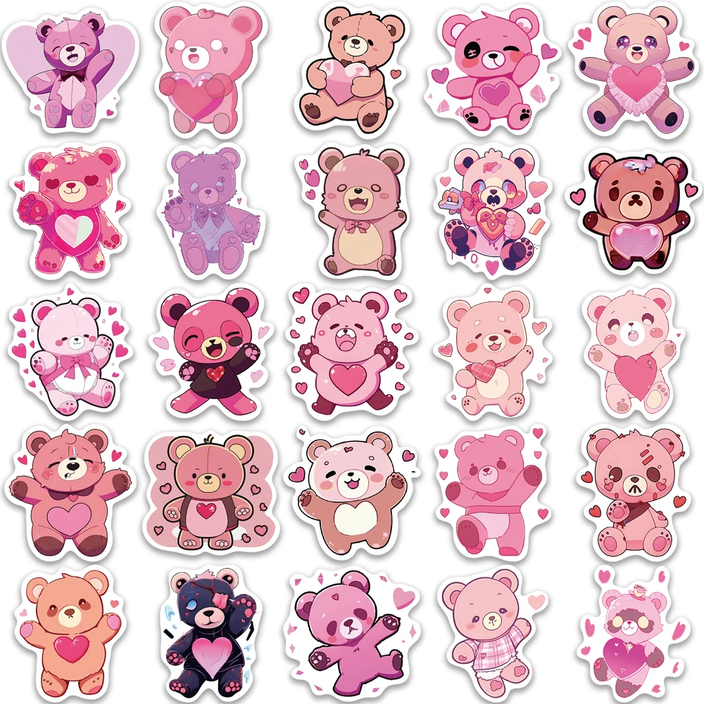 50PCS Love  Teddy Bear Stickers Vintage For DIY Notebook Guitar Scrapbooking Motorcycle Laptop Luggage Graffiti Decals