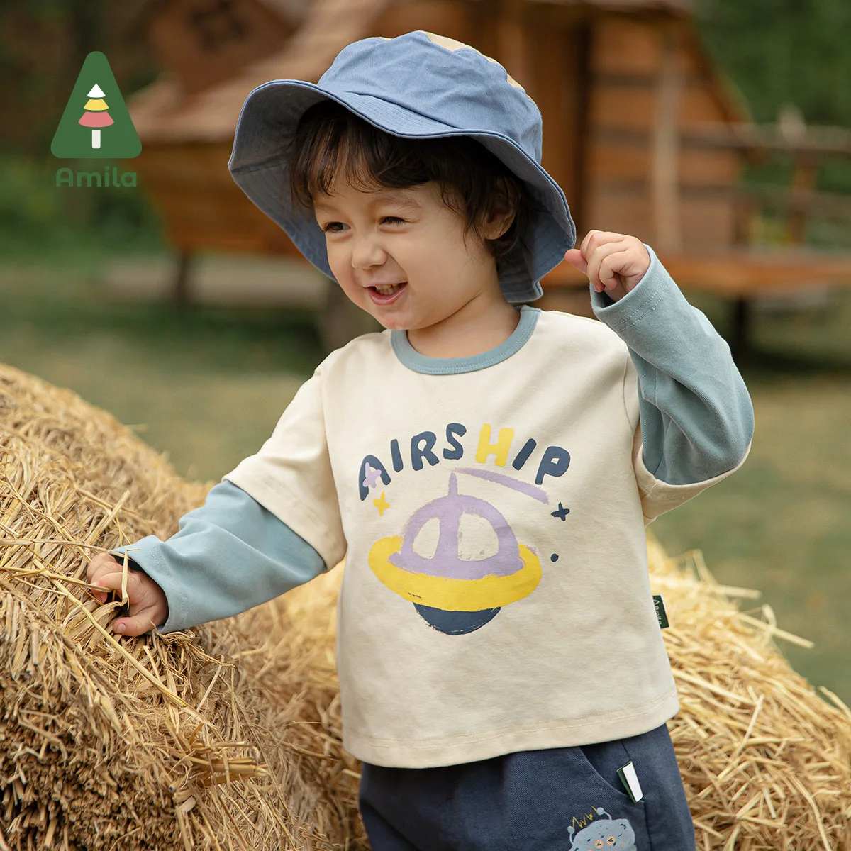 Amila Baby Boys T-shirt Spring New Fashion Spliced Contrast O-neck Full Sleeves Kids Casual Cotton Tops Children's Clothes