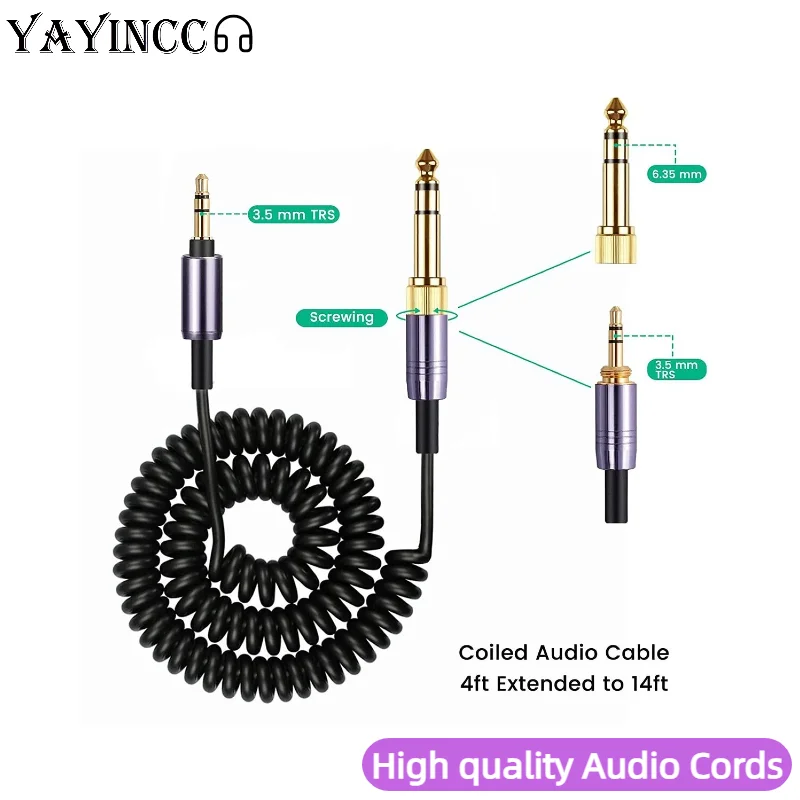 3.5MM+6.35MM Replacement Spring Relief Coiled Cable for Audio-Technica ATH-M50xBT2 M50xBT ATH-SR50BT Headphones Cables Cords ，