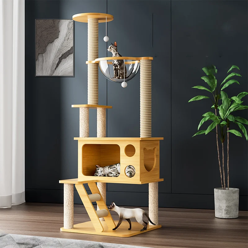 

House Tower Cat Scratcher Bed Villa Board Playground Condo Cat Toy Climbing Tree Interactive Rascador Gatos Pet Home LJ50CS