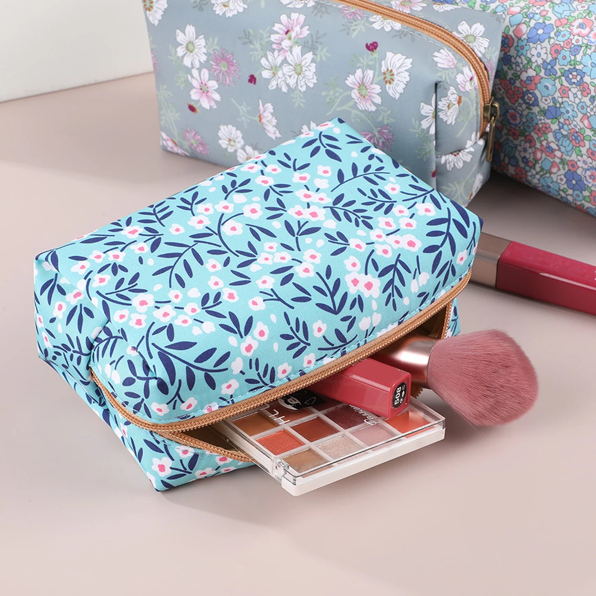 꽃무늬 필통 1개, 생필품을 담을 수 있는 작은 산뜻한 꽃무늬 휴대용 문구류 수납가방, 가족을 위한 선물