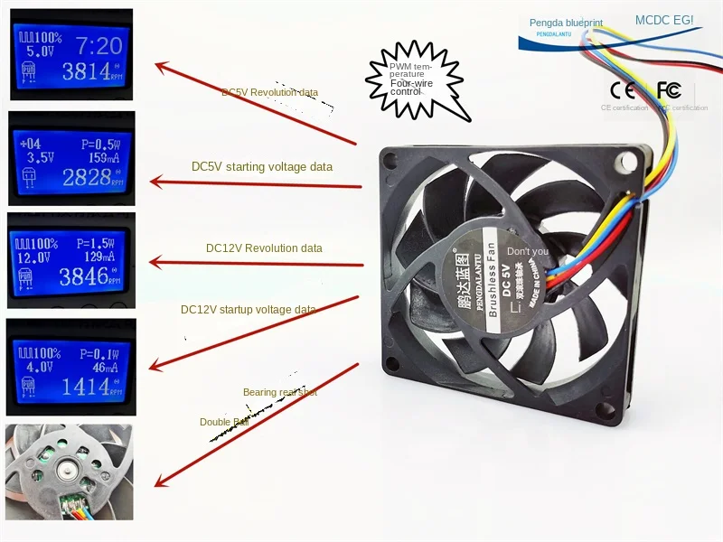 

Pengda Blueprint 7015 Dual Ball Bearings 12V 5V PWM Temperature Control Four-wire Computer Chassis CPU Cooling Fan70*70*15MM