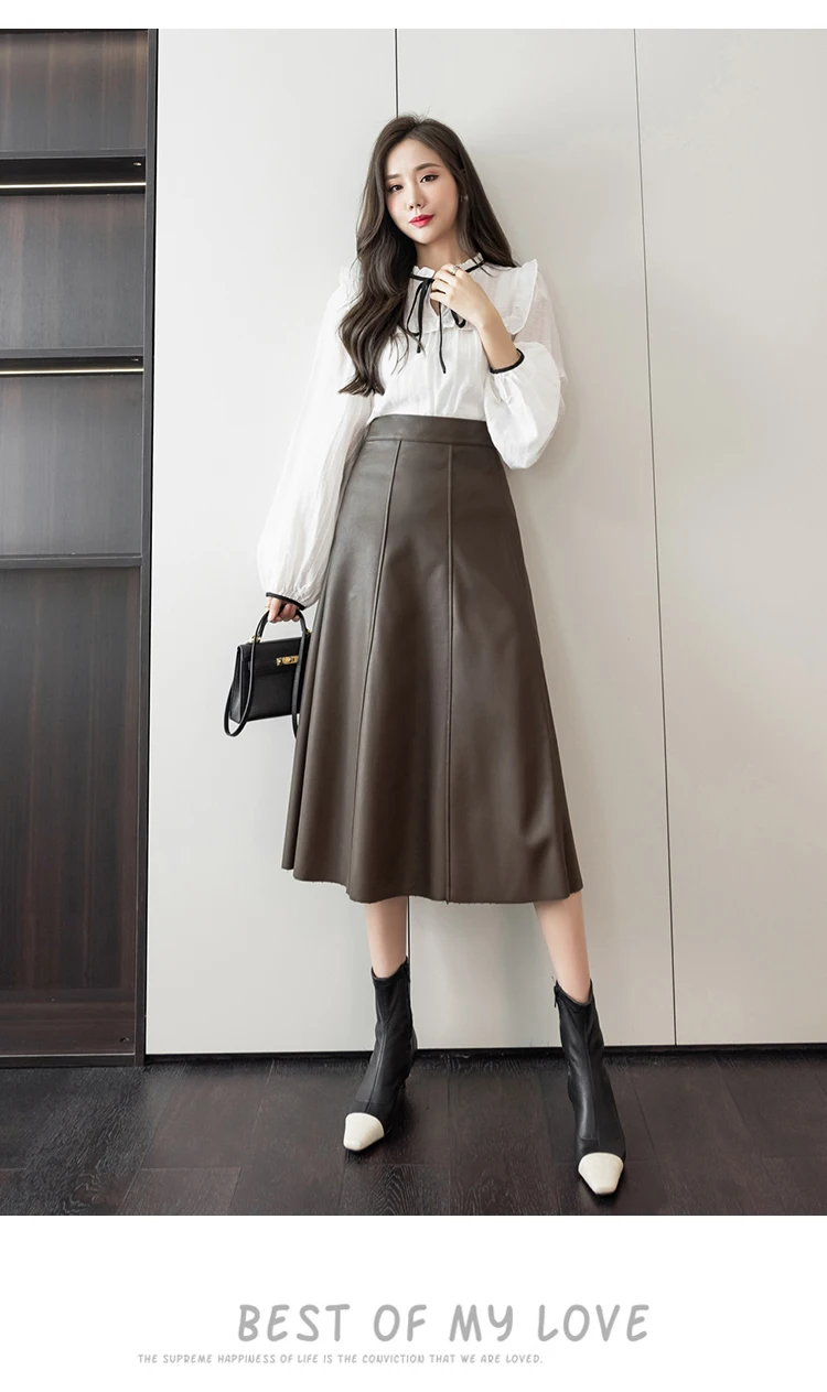 Lederrock Frauen 2025, Herbst Winter, neue Ankunft, hohe Taille, PU-Rock, koreanischer Stil, Maxi-A-Linien-Rock für Frauen, heißer Verkauf – Detail 14